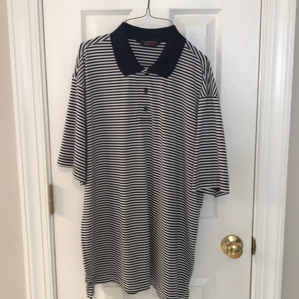 Navy/white striped polo shirt